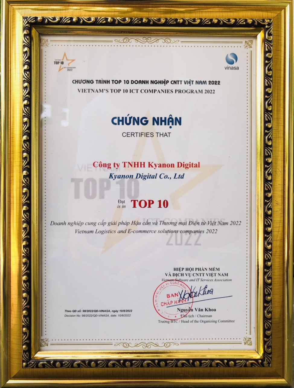 Kyanon Digital Won the Top 10 Vietnam Logistics and E-Commerce Solution Providers 2022 