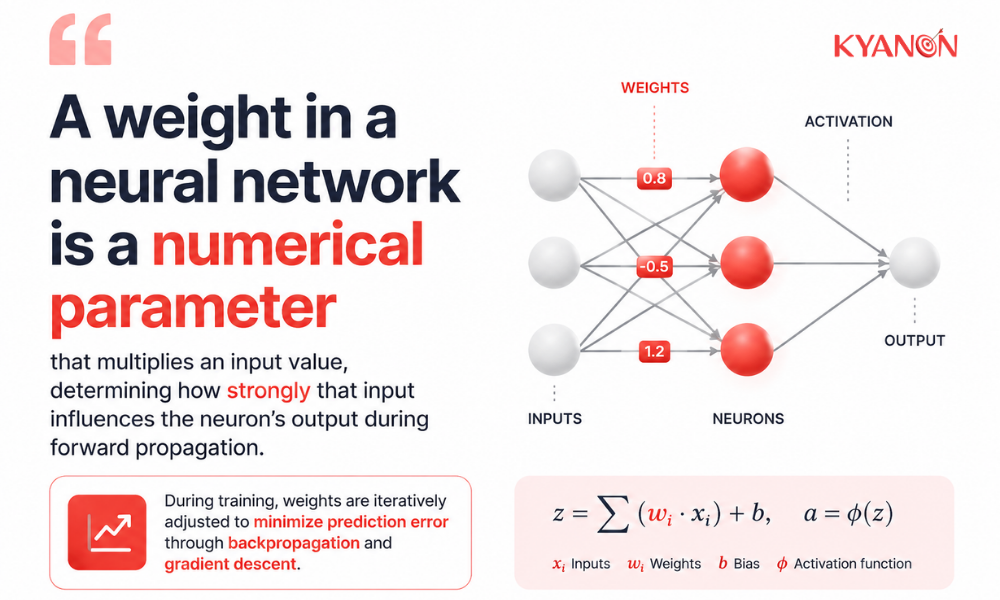 Neural network weight multiplying an input value during forward propagation